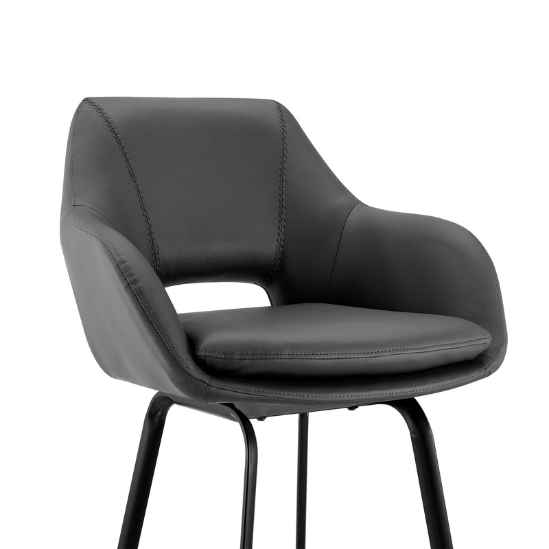 Aura Gray Faux Leather and Black Metal Swivel 26" Counter Stool - Furniture City (CA)l