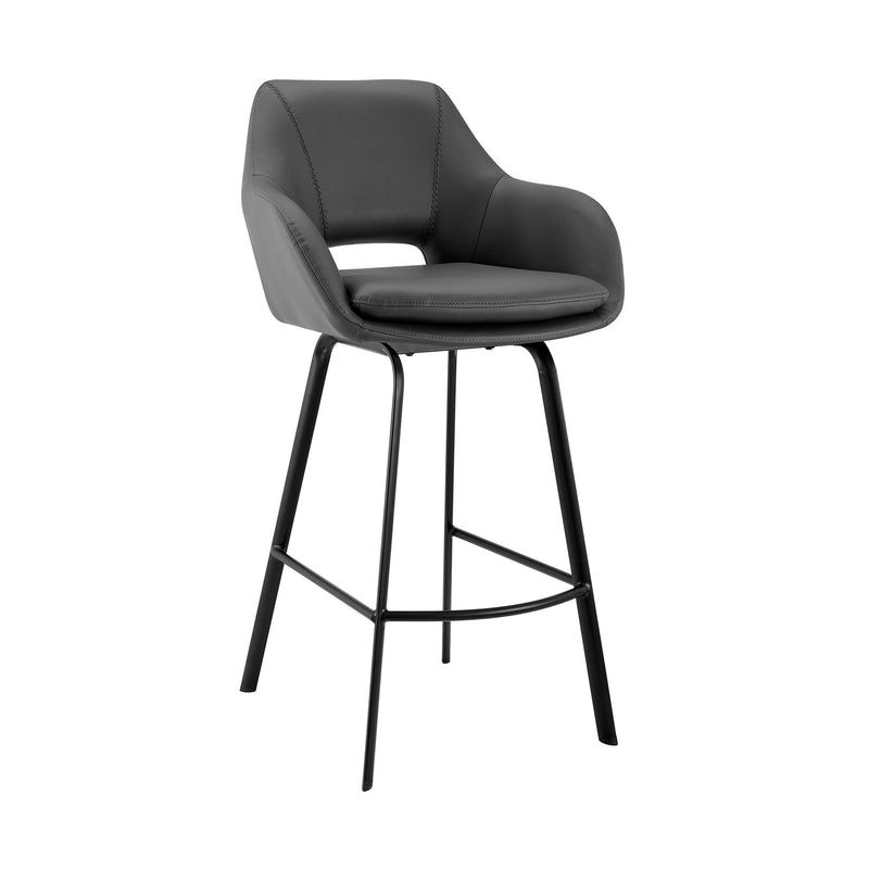 Aura Gray Faux Leather and Black Metal Swivel 30" Bar Stool - Furniture City (CA)l