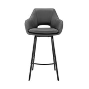 Aura Gray Faux Leather and Black Metal Swivel 30" Bar Stool - Furniture City (CA)l