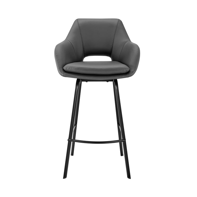 Aura Gray Faux Leather and Black Metal Swivel 30" Bar Stool - Furniture City (CA)l