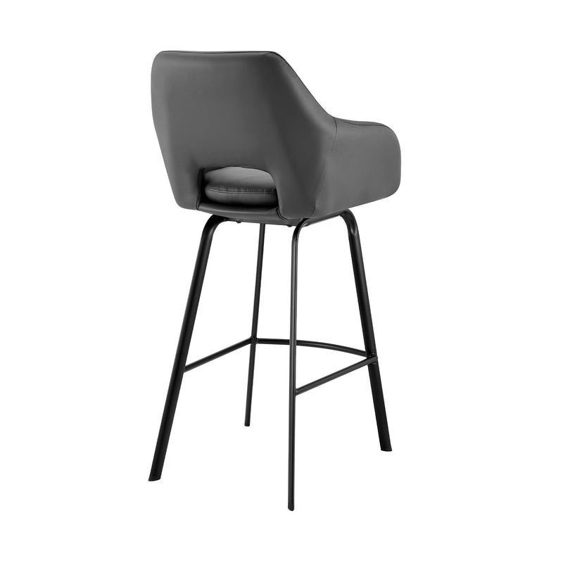 Aura Gray Faux Leather and Black Metal Swivel 30" Bar Stool - Furniture City (CA)l