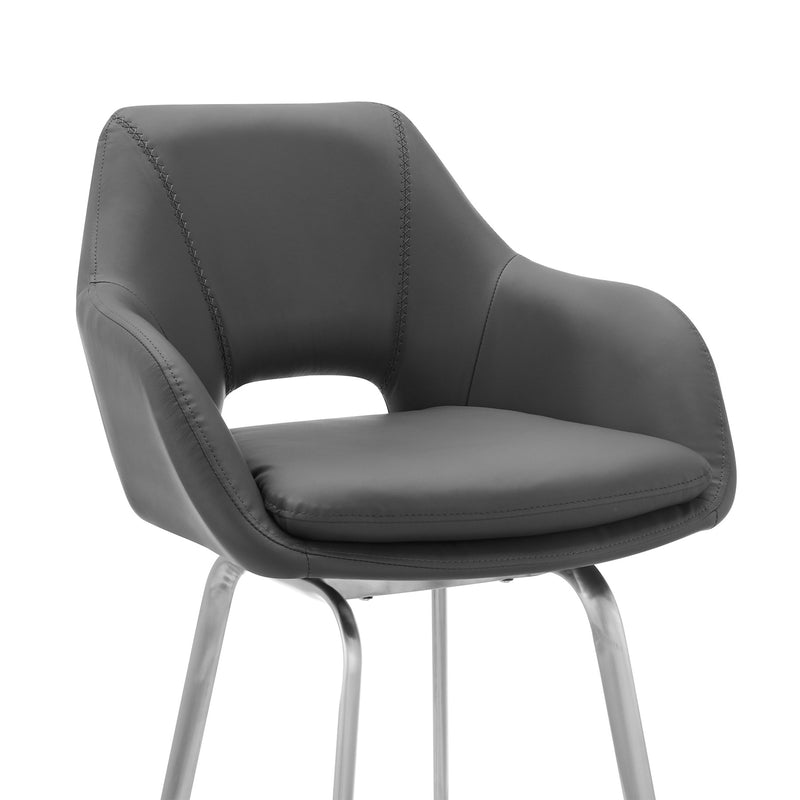 Aura Gray Faux Leather and Brushed Stainless Steel Swivel 26" Counter Stool - Furniture City (CA)l