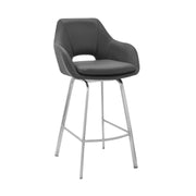 Aura Gray Faux Leather and Brushed Stainless Steel Swivel 30" Bar Stool - Furniture City (CA)l