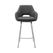 Aura Gray Faux Leather and Brushed Stainless Steel Swivel 30" Bar Stool - Furniture City (CA)l