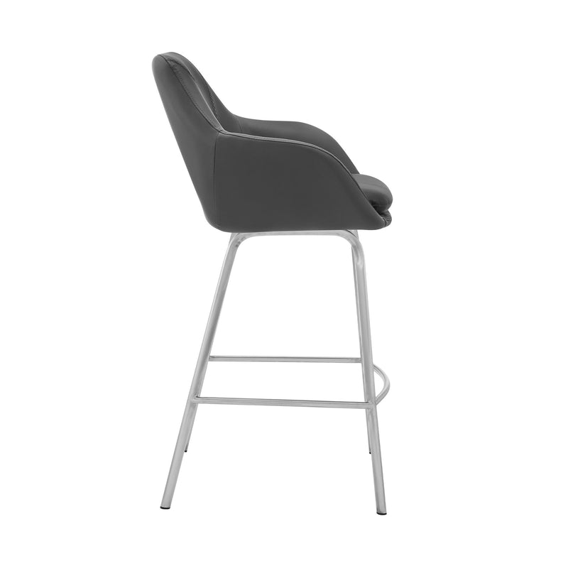 Aura Gray Faux Leather and Brushed Stainless Steel Swivel 30" Bar Stool - Furniture City (CA)l