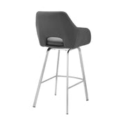 Aura Gray Faux Leather and Brushed Stainless Steel Swivel 30" Bar Stool - Furniture City (CA)l