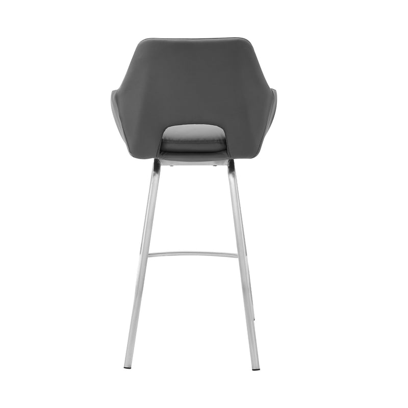 Aura Gray Faux Leather and Brushed Stainless Steel Swivel 30" Bar Stool - Furniture City (CA)l