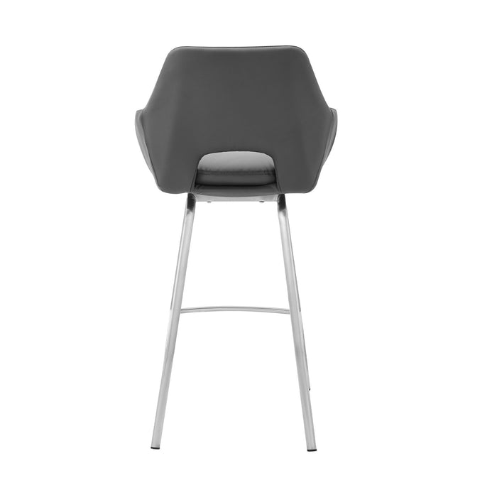 Aura Gray Faux Leather and Brushed Stainless Steel Swivel 30" Bar Stool