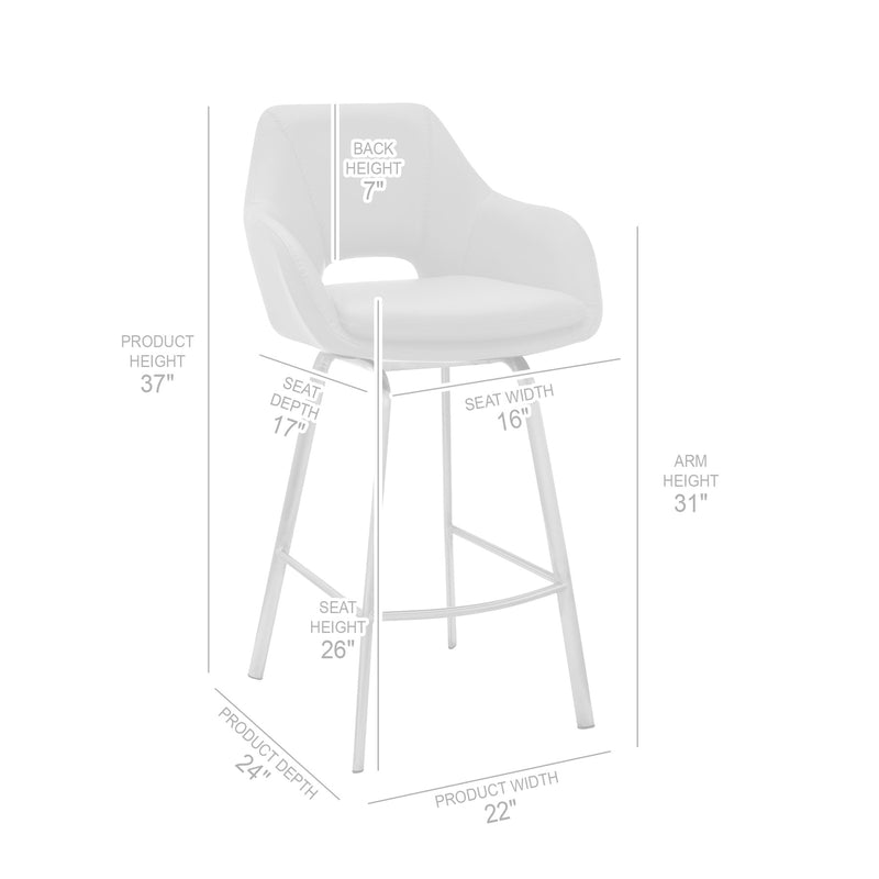 Aura White Faux Leather and Brushed Stainless Steel Swivel 26" Counter Stool - Furniture City (CA)l
