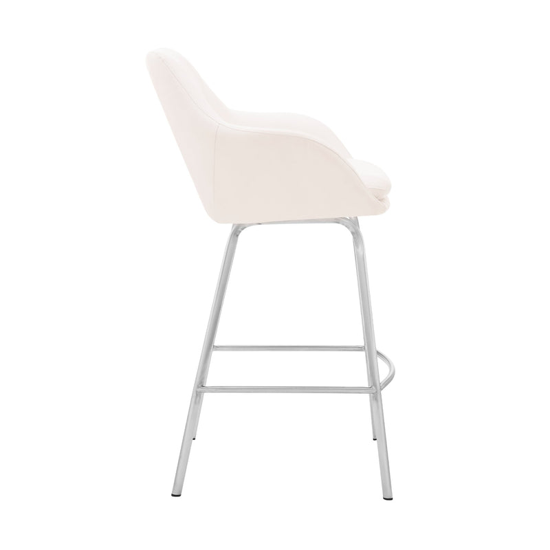 Aura White Faux Leather and Brushed Stainless Steel Swivel 26" Counter Stool - Furniture City (CA)l