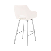 Aura White Faux Leather and Brushed Stainless Steel Swivel 26" Counter Stool - Furniture City (CA)l