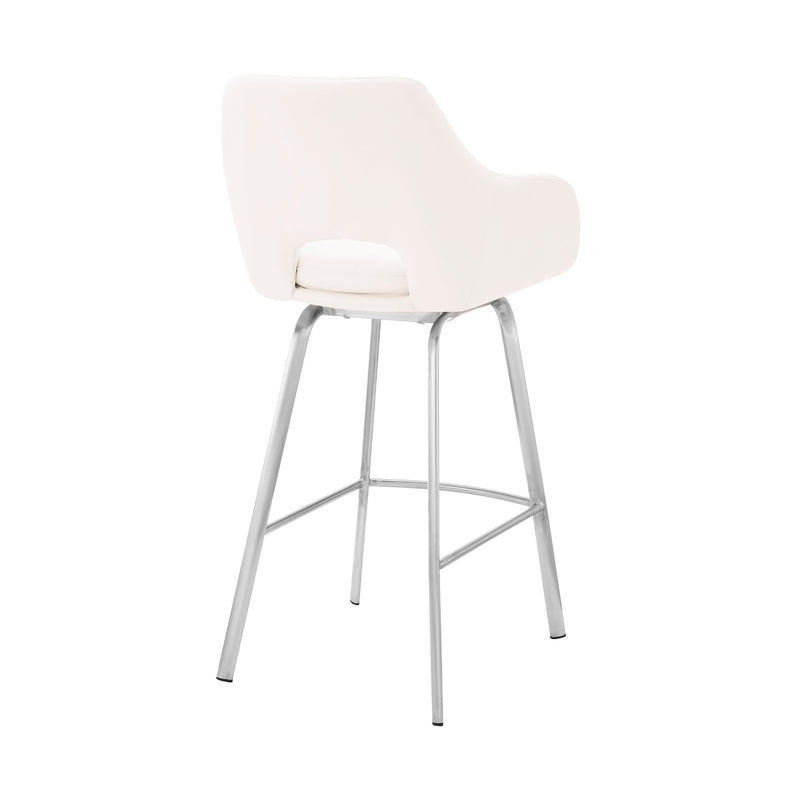 Aura White Faux Leather and Brushed Stainless Steel Swivel 26" Counter Stool - Furniture City (CA)l