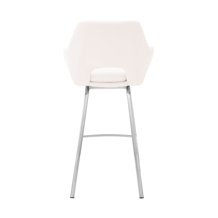 Aura White Faux Leather and Brushed Stainless Steel Swivel 26" Counter Stool