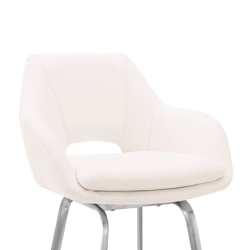 Aura White Faux Leather and Brushed Stainless Steel Swivel 26" Counter Stool - Furniture City (CA)l