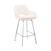Aura White Faux Leather and Brushed Stainless Steel Swivel 30" Bar Stool - Furniture City (CA)l
