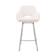 Aura White Faux Leather and Brushed Stainless Steel Swivel 30" Bar Stool - Furniture City (CA)l