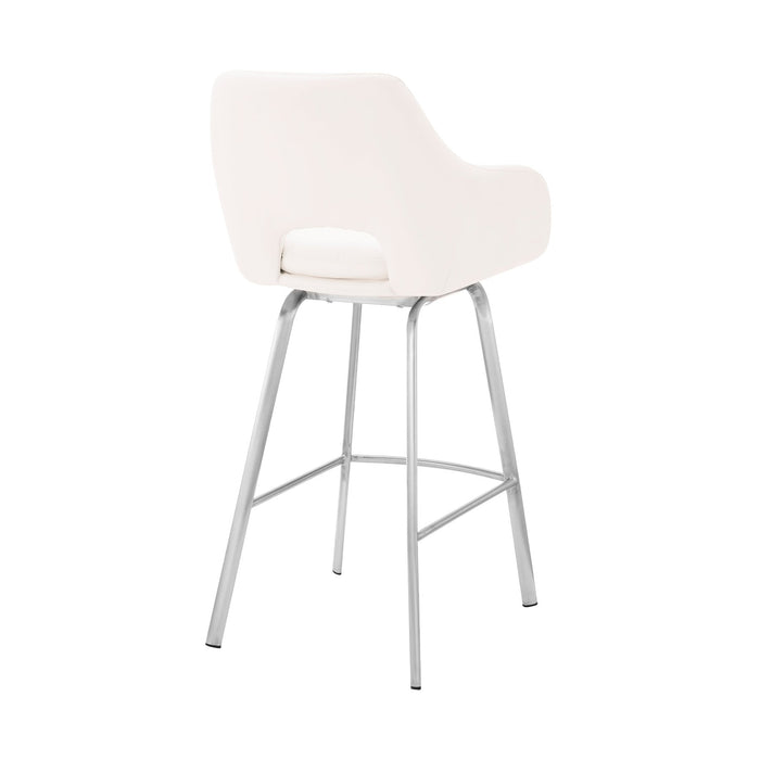 Aura White Faux Leather and Brushed Stainless Steel Swivel 30" Bar Stool