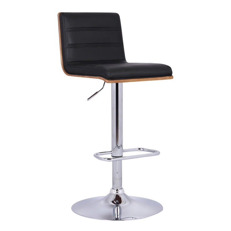 Aubrey Adjustable Height Swivel Black Faux Leather and Chrome Bar Stool with Walnut Wood - Furniture City (CA)l