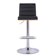 Aubrey Adjustable Height Swivel Black Faux Leather and Chrome Bar Stool with Walnut Wood - Furniture City (CA)l