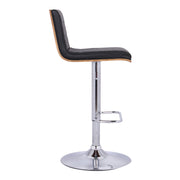 Aubrey Adjustable Height Swivel Black Faux Leather and Chrome Bar Stool with Walnut Wood - Furniture City (CA)l