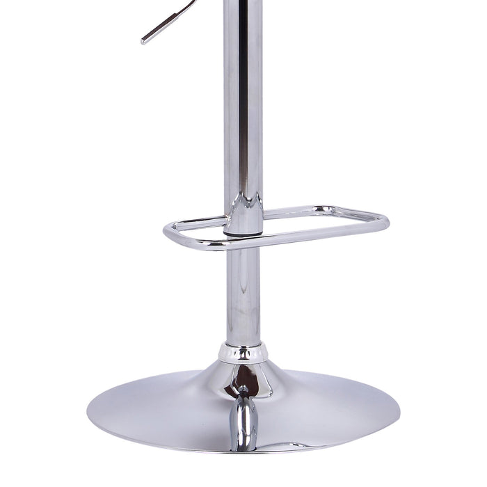 Aubrey Adjustable Height Swivel Black Faux Leather and Chrome Bar Stool with Walnut Wood