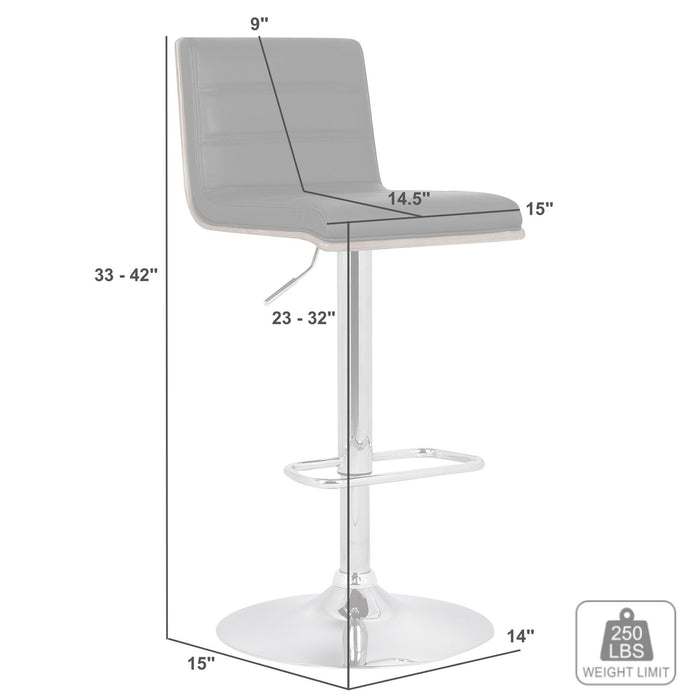 Aubrey Adjustable Height Swivel Black Faux Leather and Chrome Bar Stool with Walnut Wood