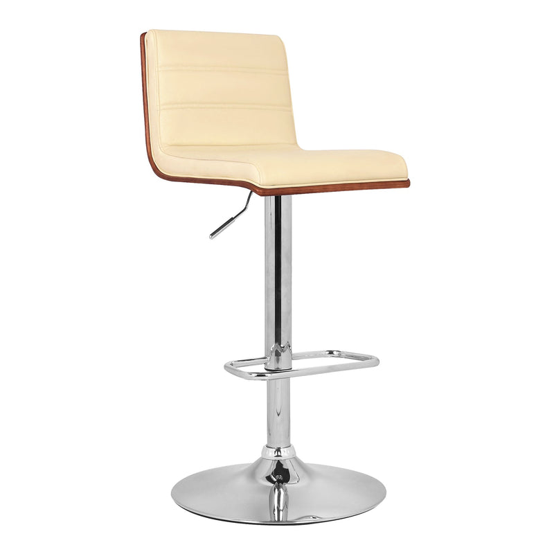 Aubrey Adjustable Height Swivel Cream Faux Leather and Chrome Bar Stool with Walnut Wood - Furniture City (CA)l