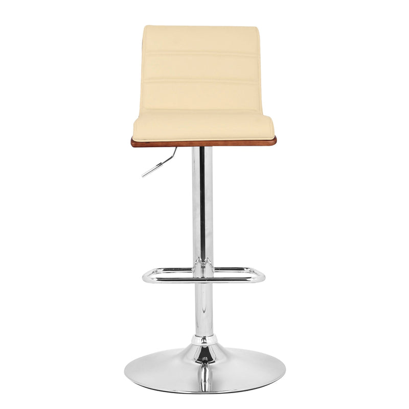 Aubrey Adjustable Height Swivel Cream Faux Leather and Chrome Bar Stool with Walnut Wood - Furniture City (CA)l
