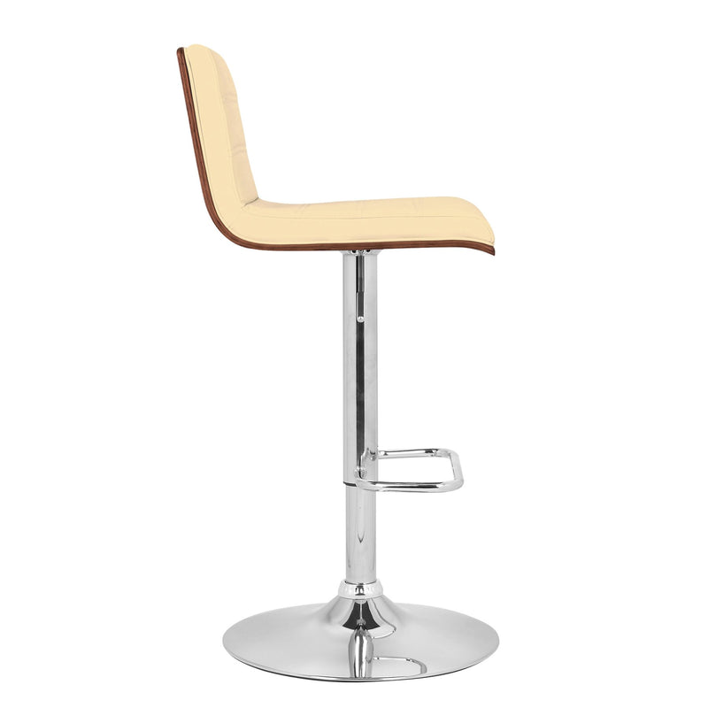 Aubrey Adjustable Height Swivel Cream Faux Leather and Chrome Bar Stool with Walnut Wood - Furniture City (CA)l