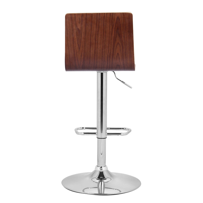 Aubrey Adjustable Height Swivel Cream Faux Leather and Chrome Bar Stool with Walnut Wood