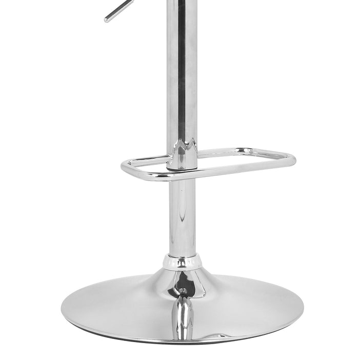 Aubrey Adjustable Height Swivel Cream Faux Leather and Chrome Bar Stool with Walnut Wood