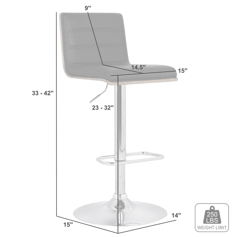 Aubrey Adjustable Height Swivel Cream Faux Leather and Chrome Bar Stool with Walnut Wood - Furniture City (CA)l