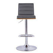 Aubrey Adjustable Height Swivel Gray Faux Leather and Chrome Bar Stool with Walnut Wood - Furniture City (CA)l