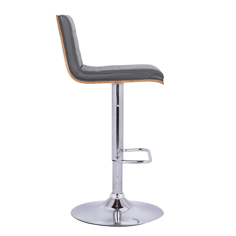 Aubrey Adjustable Height Swivel Gray Faux Leather and Chrome Bar Stool with Walnut Wood - Furniture City (CA)l