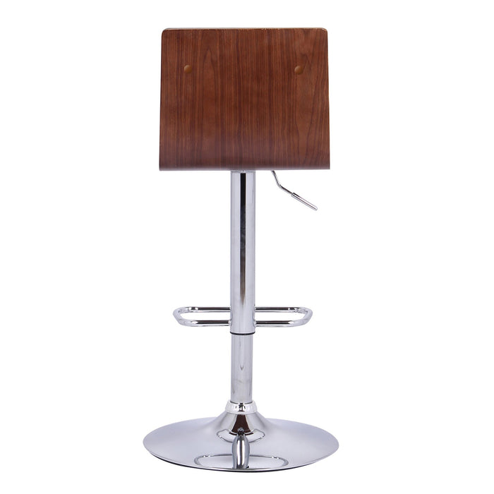 Aubrey Adjustable Height Swivel Gray Faux Leather and Chrome Bar Stool with Walnut Wood