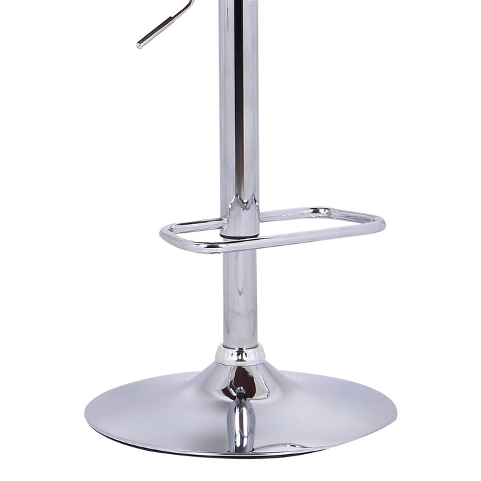 Aubrey Adjustable Height Swivel Gray Faux Leather and Chrome Bar Stool with Walnut Wood