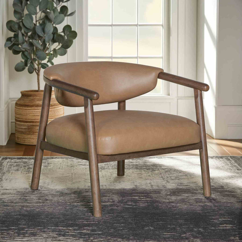Autumn Accent Chair in Bistre Brown Faux Leather with Dark Chestnut Brown Finish - Furniture City (CA)l