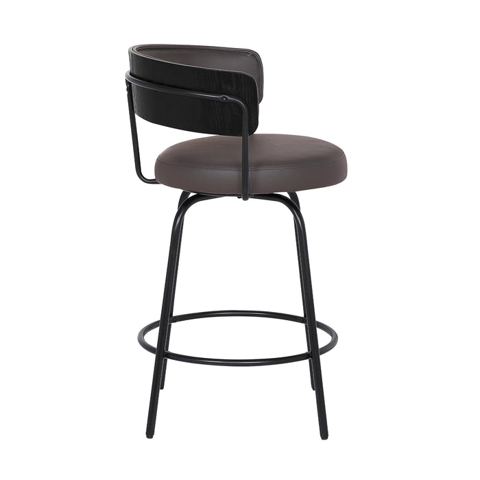 Avalon 26" Gray Faux Leather Swivel Barstool in Black Powder Coated Finish