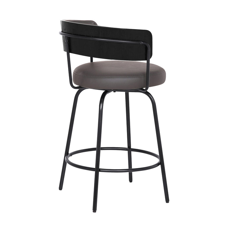 Avalon 26" Gray Faux Leather Swivel Barstool in Black Powder Coated Finish - Furniture City (CA)l