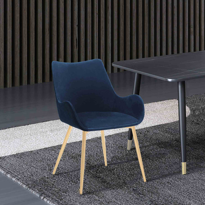 Avery Blue Fabric Dining Room Chair with Gold Legs