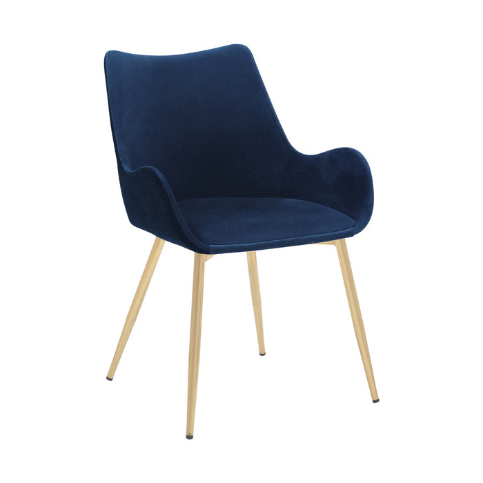 Avery Blue Fabric Dining Room Chair with Gold Legs