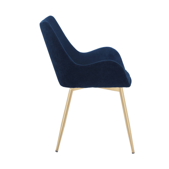 Avery Blue Fabric Dining Room Chair with Gold Legs