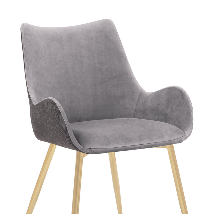 Avery Two Tone Gray Fabric Dining Room Chair with Gold Legs