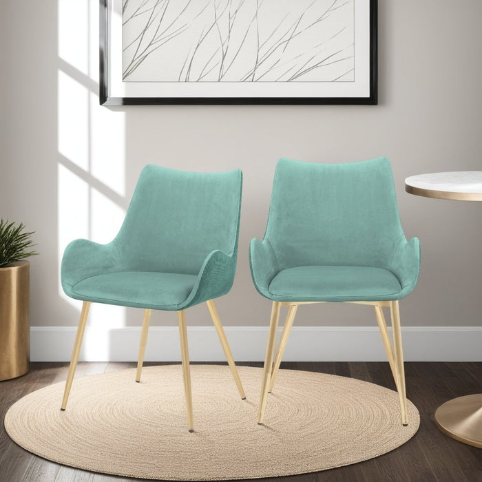 Avery Teal Fabric Dining Room Chair with Gold Legs