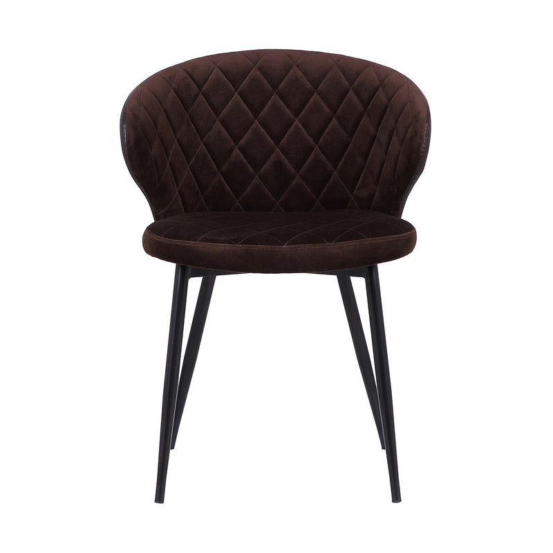 Ava Contemporary Dining Chair in Black Powder Coated Finish with Brown Velvet and Brown Faux Leather Back - Furniture City (CA)l