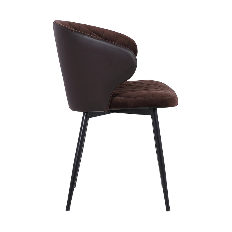 Ava Contemporary Dining Chair in Black Powder Coated Finish with Brown Velvet and Brown Faux Leather Back - Furniture City (CA)l