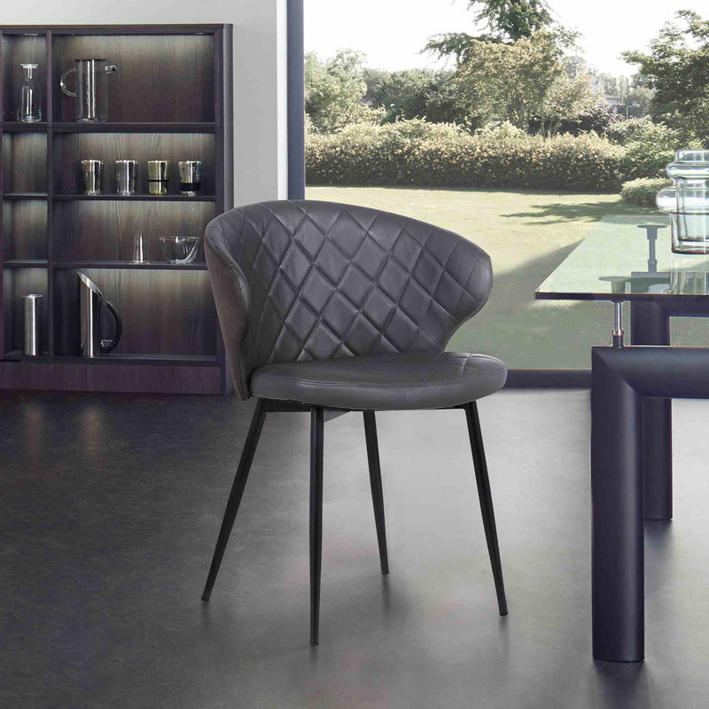 Ava Contemporary Dining Chair in Black Powder Coated Finish and Gray Faux Leather - Furniture City (CA)l