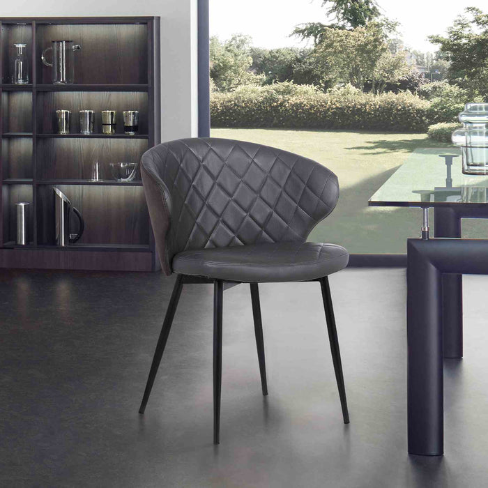 Ava Contemporary Dining Chair in Black Powder Coated Finish and Gray Faux Leather