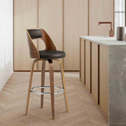 Axel 26" Swivel Counter Stool in Brown Faux Leather and Walnut Wood - Furniture City (CA)l