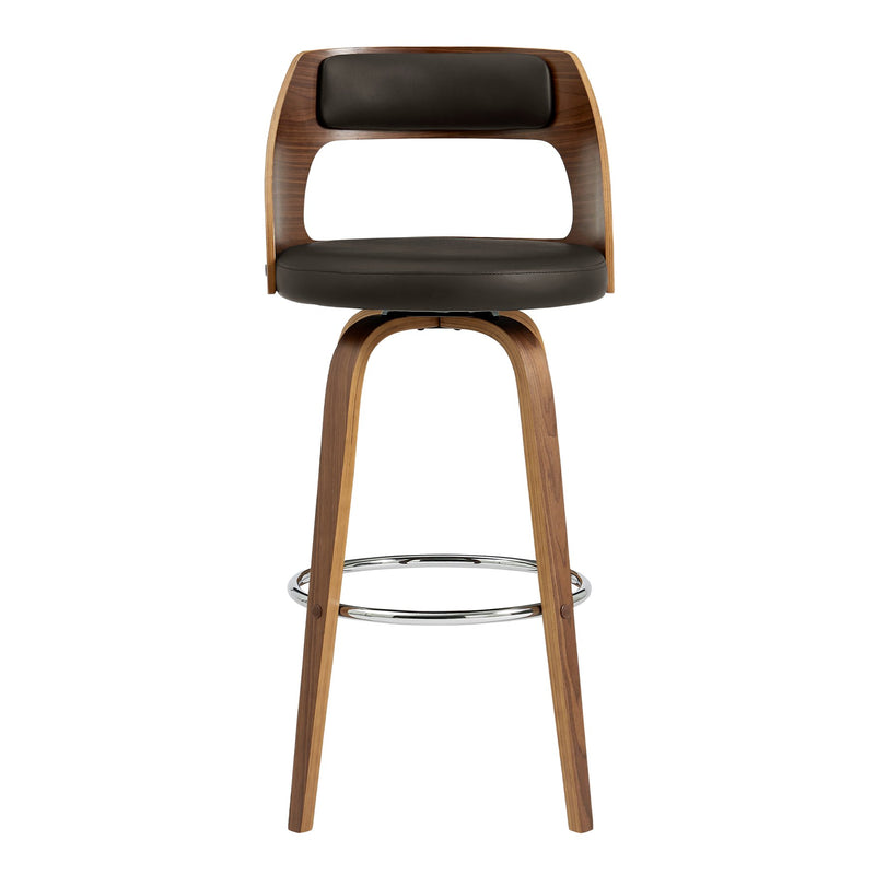 Axel 30" Swivel Bar Stool in Brown Faux Leather and Walnut Wood - Furniture City (CA)l